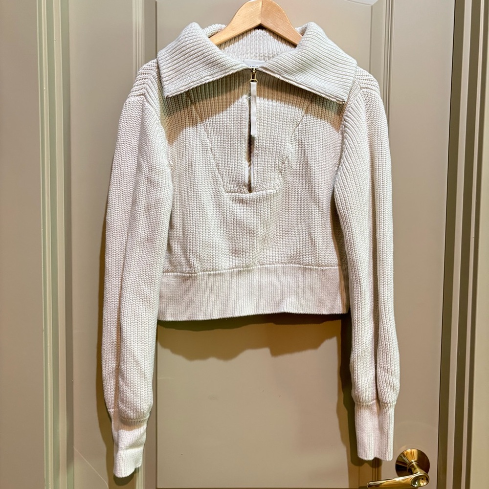 Varley Women Small Mentone Half-Zip Chunky Knit Pullover Cropped Sweater Cream